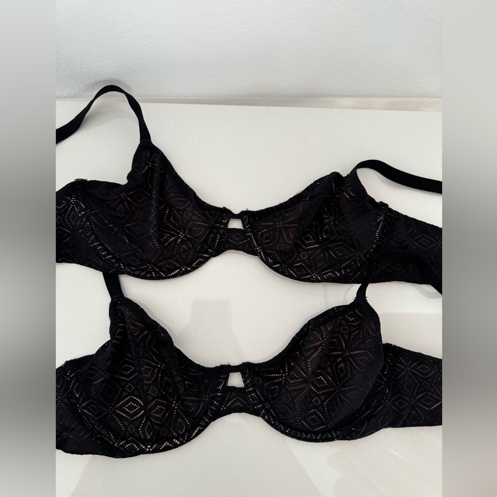 Auden bundle of 2 Black Pink Unlined Lace Demi Coverage Underwire Bra 34C